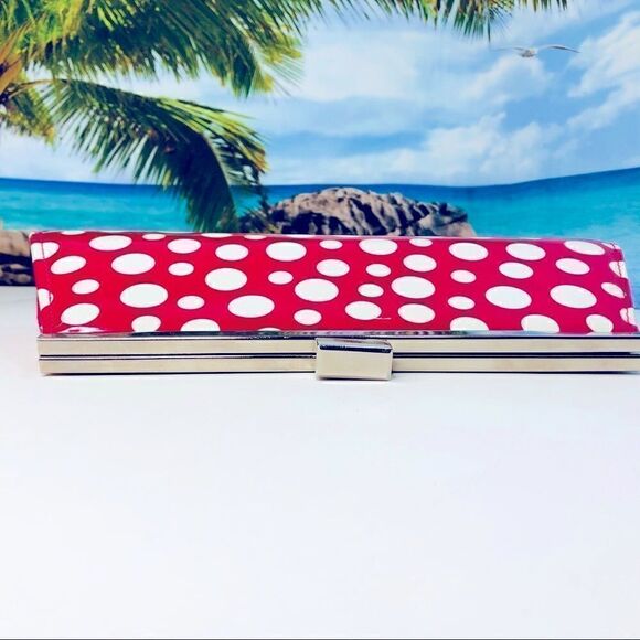 Nieman Marcus Hardshell PolkaDot Clutch Pink White Silver with Chain Polka Dot - Picture 4 of 8